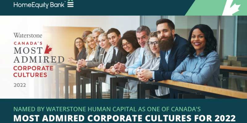 Waterstone Human Capital Names HomeEquity Bank to its Most Admired Corporate Cultures list for the First Time